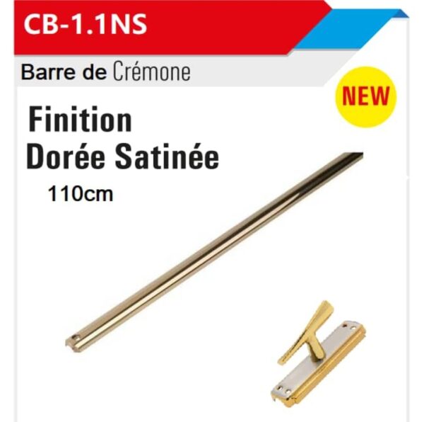 Tige crémone dorrée satinée 1,1m (110cm)