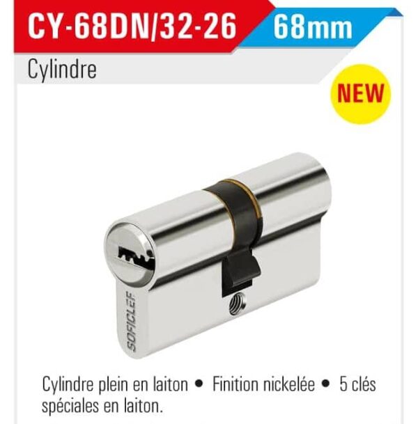 Cylindre clé spécial Couleur nickelée 68mm