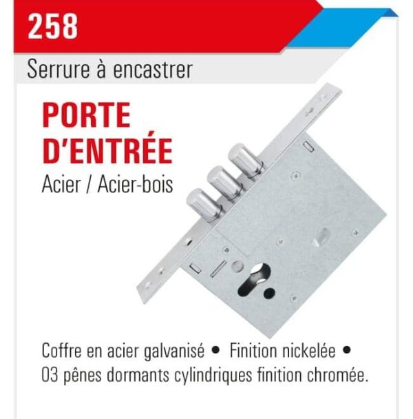 Serrure a encastrer porte d'entrée Nickelée