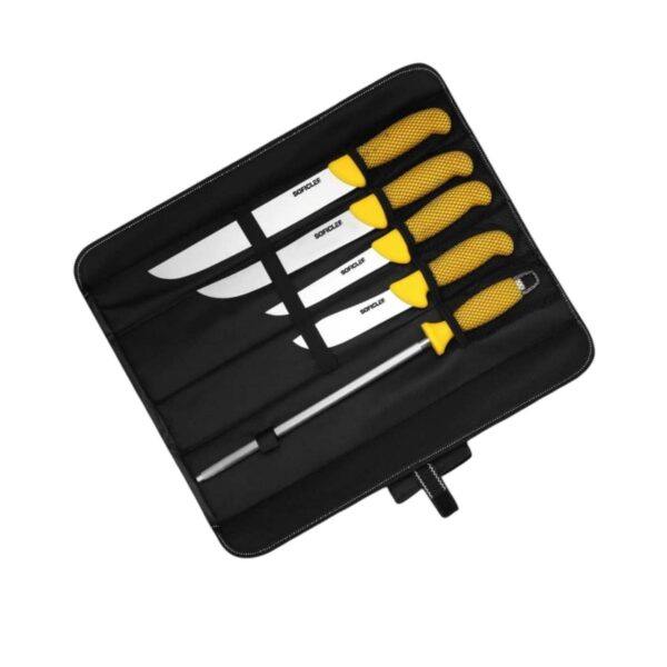 Kit 4 couteaux + aiguisseur carbon soficlef avec pauchette