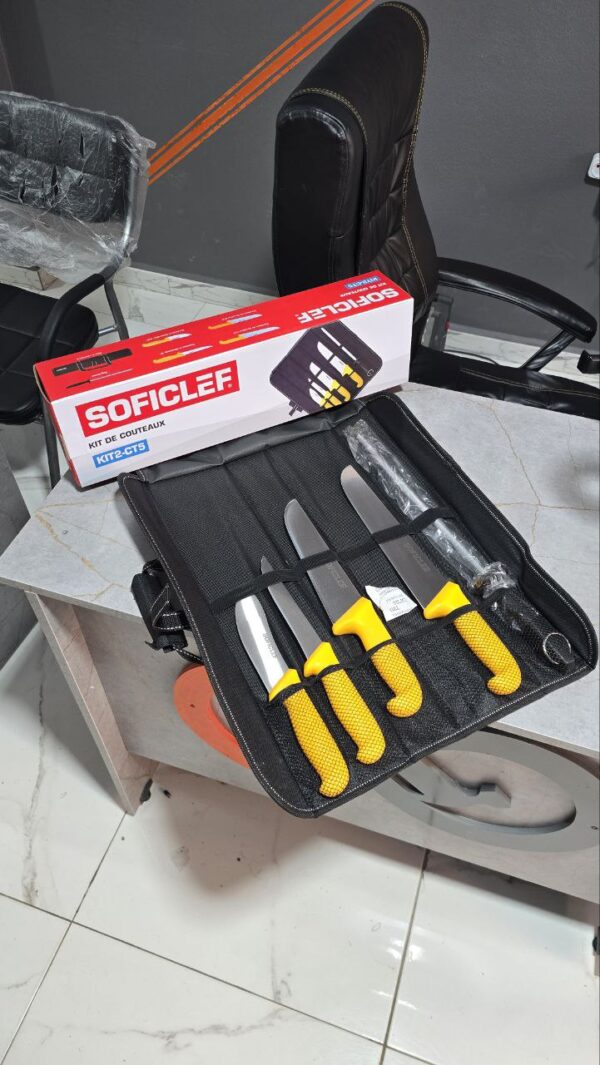 Kit 4 couteaux + aiguisseur carbon soficlef avec pauchette – Image 2
