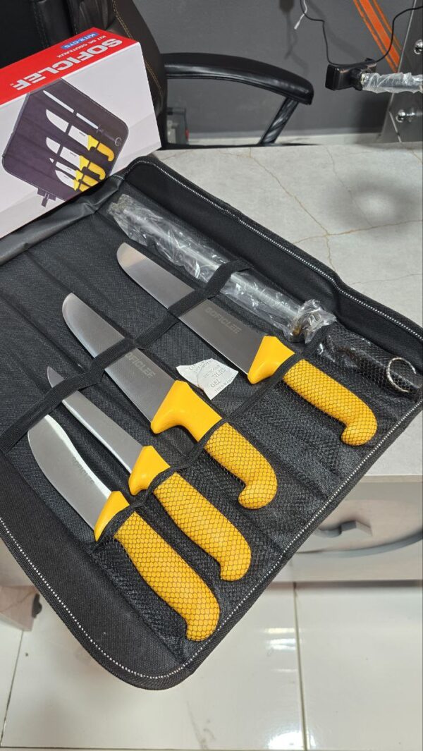 Kit 4 couteaux + aiguisseur carbon soficlef avec pauchette – Image 3