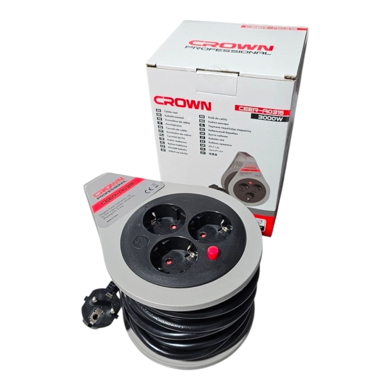 Enrouleur de câble électrique compact 7m CROWN - CEER-A0315 (3000W)